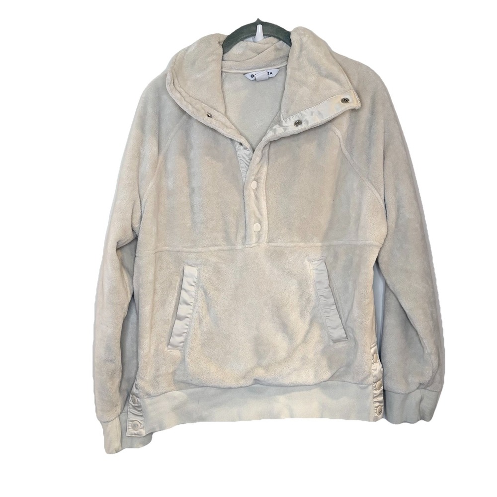 Athleta Recovery Cozy Snap Front Sweatshirt Women's Cream‎ White Sherpa XS